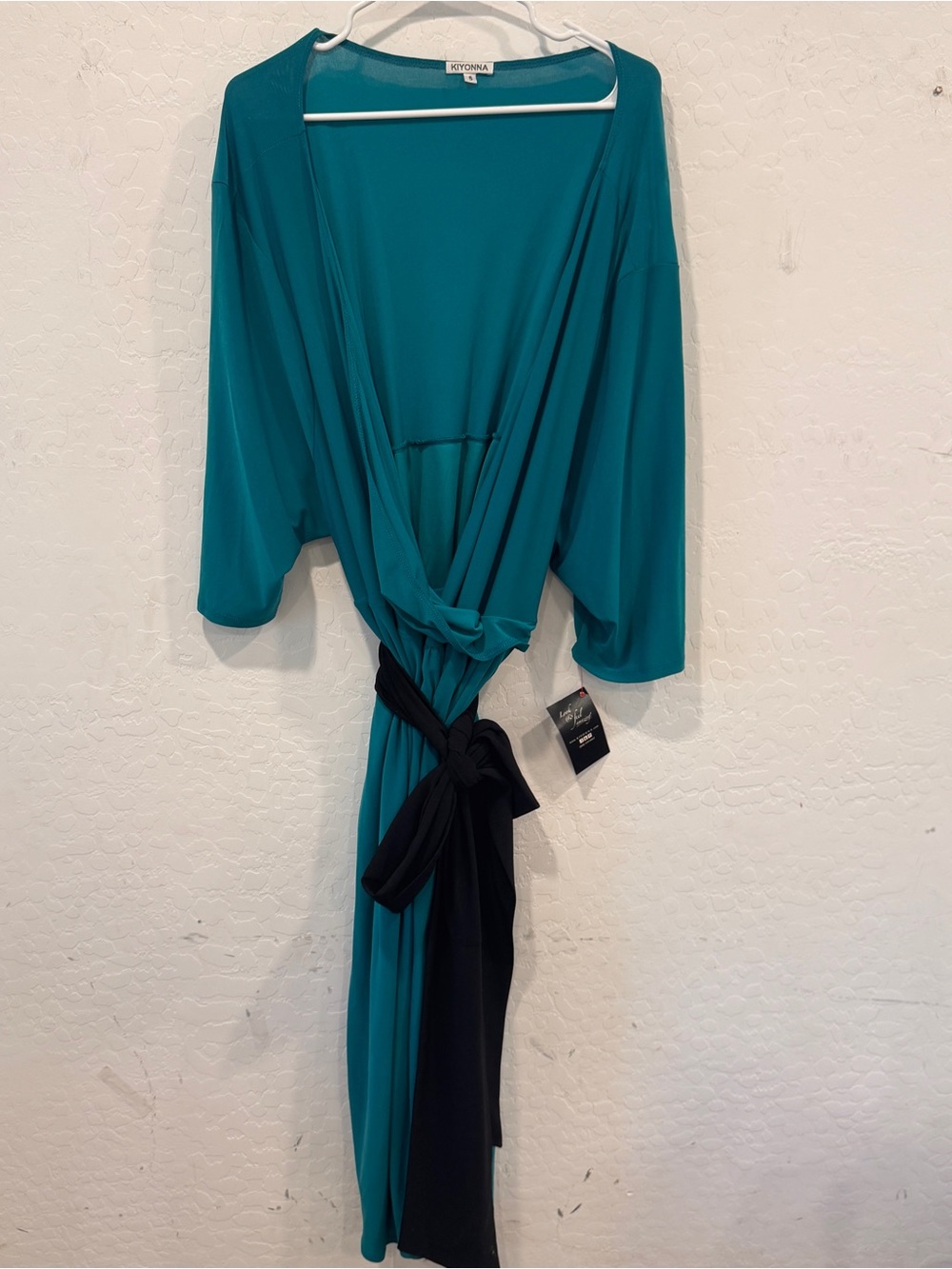 NWT Kiyonna Teal Wrap Midi Dress Womens 5X Black Sash Cocktail Party Formal